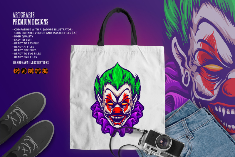 clown-head-joker-vampire-horror-illustrations