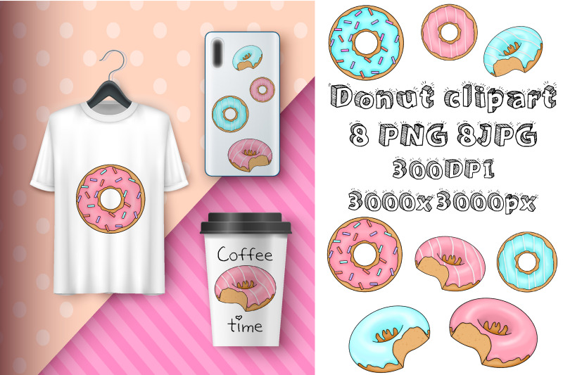 donuts-clipart-colorful-sublimation-food-sweet-illustration