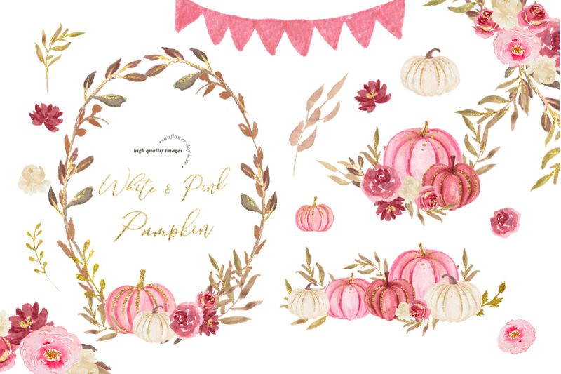 pink-and-white-pumpkin-clipart-watercolor-fall-pumpkin-pink-flowers