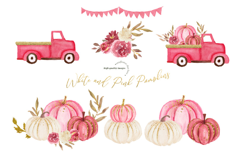 pink-and-white-pumpkin-clipart-pink-pickup-truck-vintage