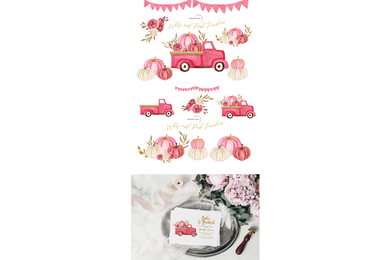 pink-and-white-pumpkin-clipart-pink-pickup-truck-vintage