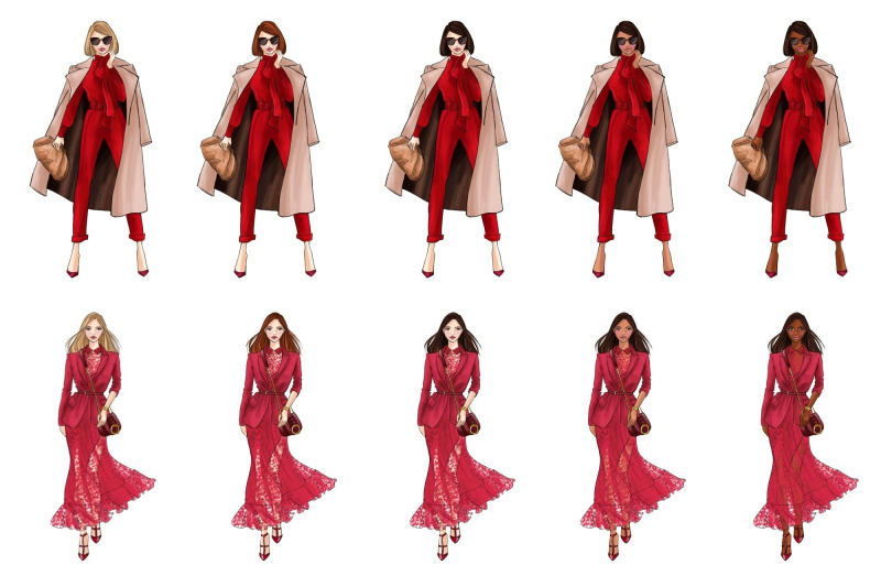 girls-in-red-3-fashion-clipart-set