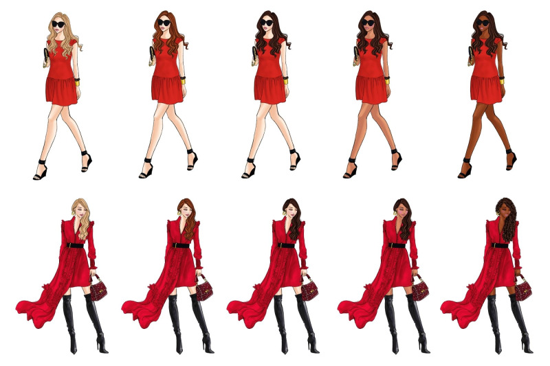 girls-in-red-3-fashion-clipart-set