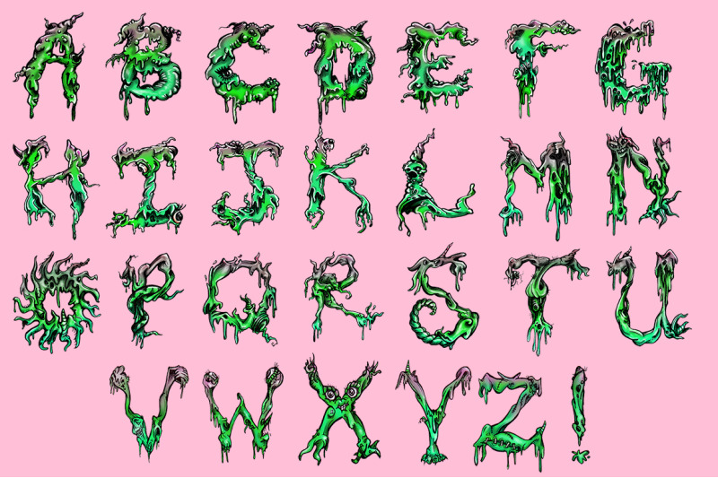 zombie-a-z-hand-drawn-letters-alphabet