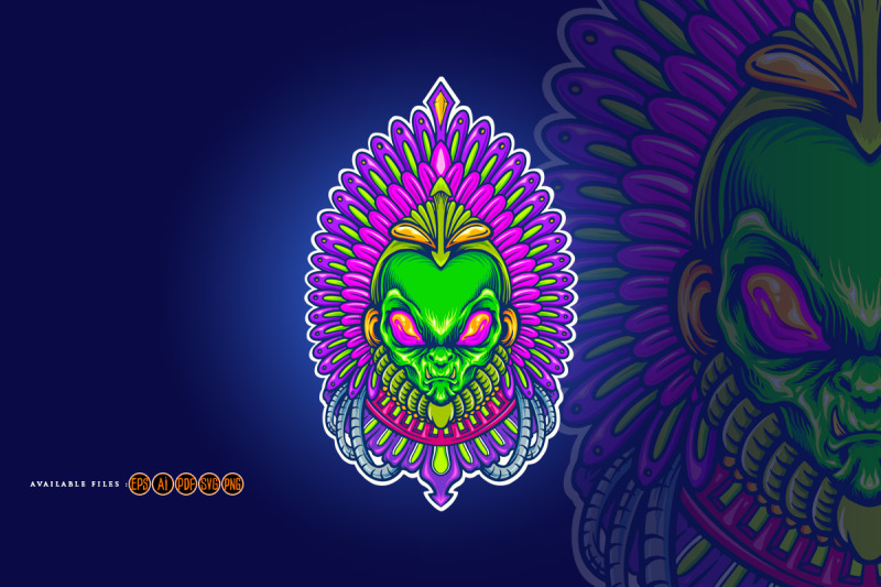alien-aztec-indian-space-illustrations