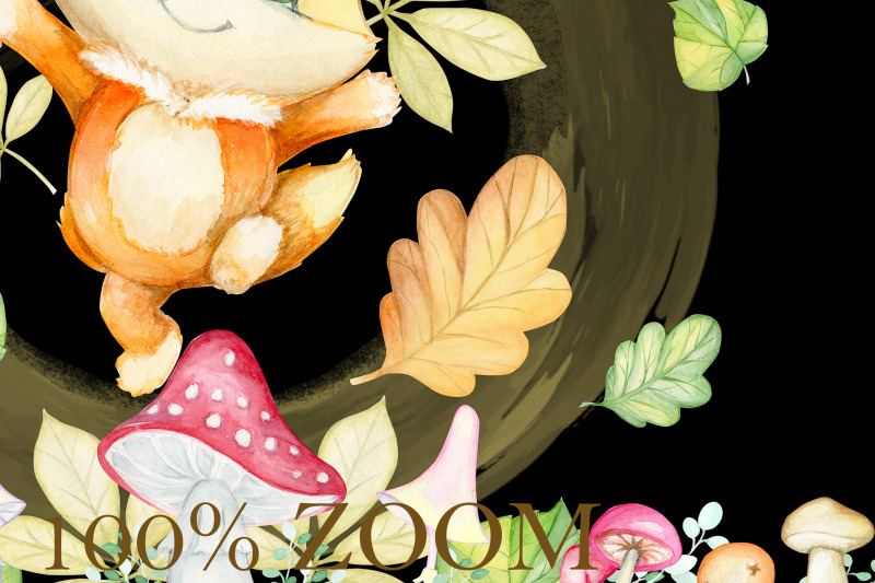 cute-foxes-watercolors-animals-mushrooms-leaves-fall-posters