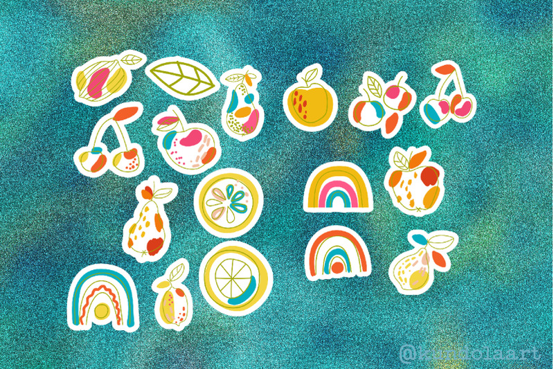 stickers-fruits-apple-lemon-pear-cherry-png