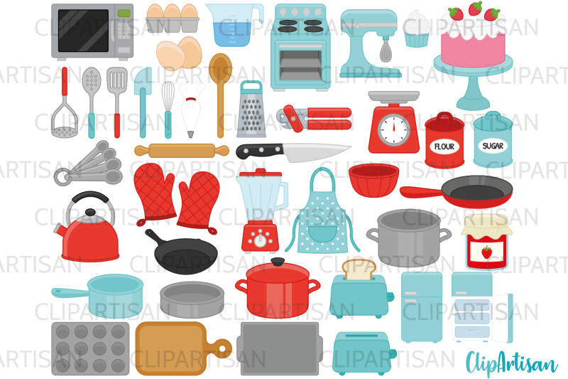 kitchen-baking-and-cooking-tools-clip-art-retro-red-and-blue