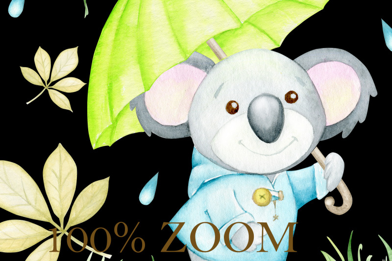 cute-koala-rain-autumn-leaves-rain-watercolor-animals-digital-cl