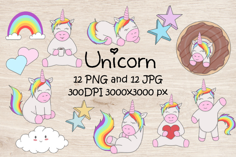 set-unicorn-illustration-cute-clipart-rainbow-love-sweet