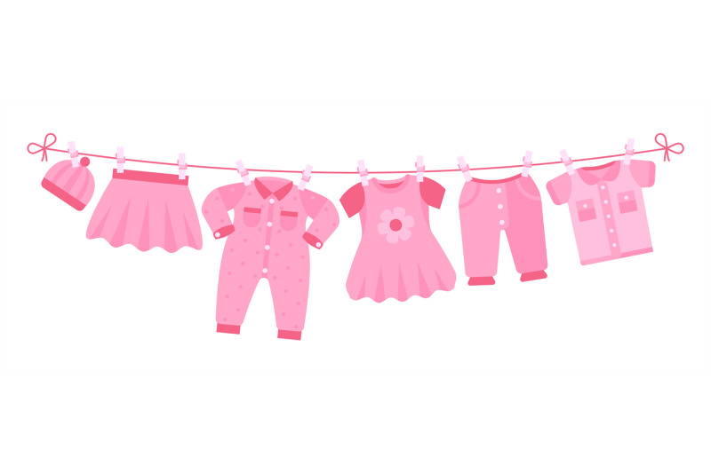 girl-newborn-clothes-cute-pink-dress-hat-pants-drying-on-clothesline