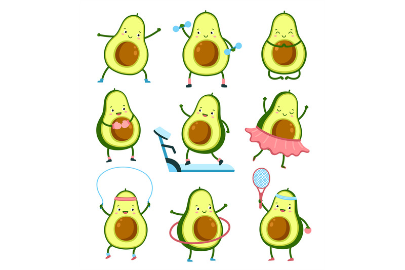 avocado-sport-characters-gym-training-healthy-cartoon-cute-athletes