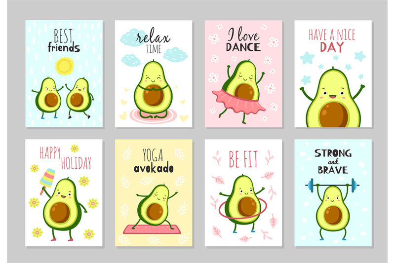 cartoon-avocado-cards-cute-healthy-food-baby-party-fun-flyers-posit