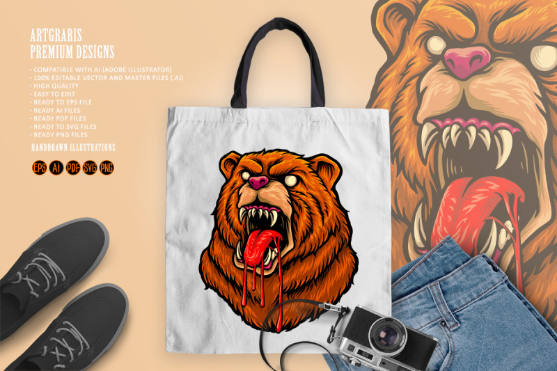 bloody-bear-angry-face-illustrations