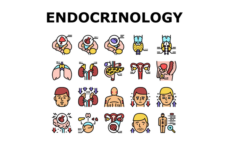 endocrinology-medical-disease-icons-set-vector