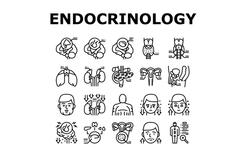 endocrinology-medical-disease-icons-set-vector