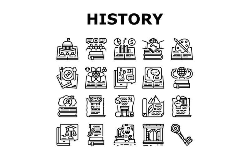 history-learn-educational-lesson-icons-set-vector