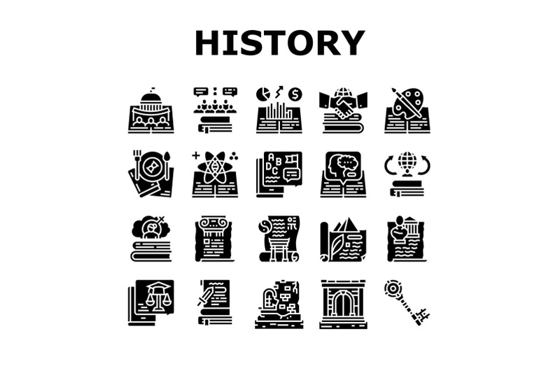 history-learn-educational-lesson-icons-set-vector
