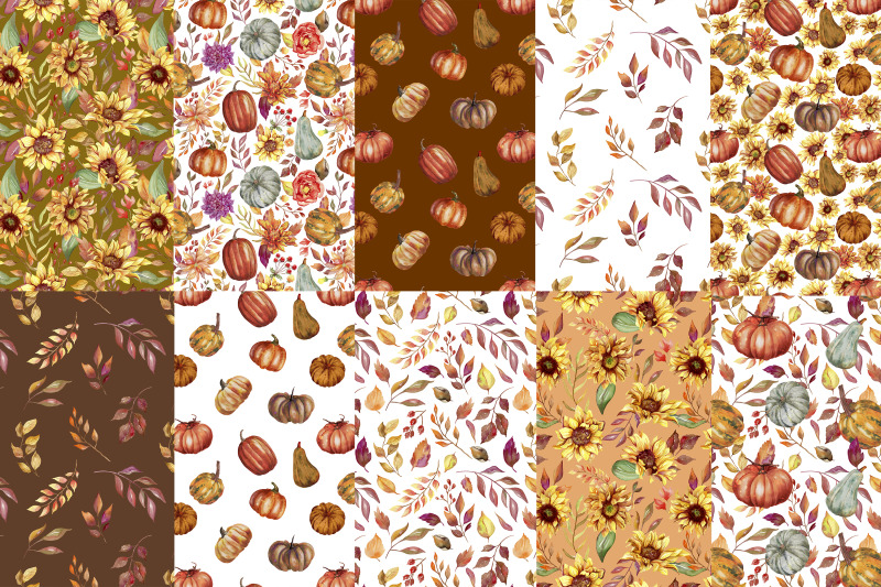 fall-digital-paper-pack-autumn-seamless-pattern-pumpkin-set