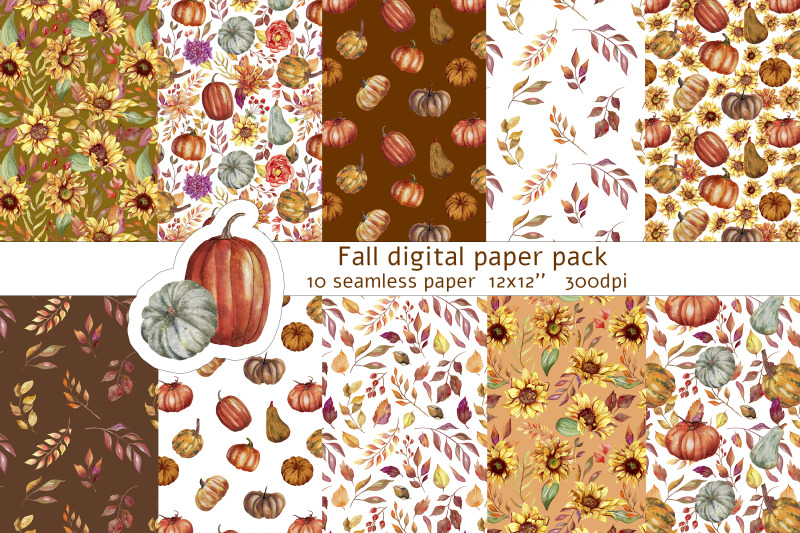 fall-digital-paper-pack-autumn-seamless-pattern-pumpkin-set