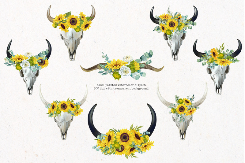 boho-bull-skull-with-sunflowers