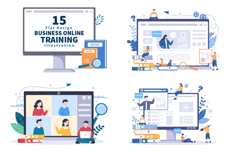 15-business-online-training-vector-illustration