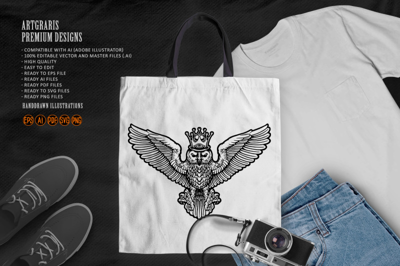 king-owl-flying-silhouette-logo-mascot