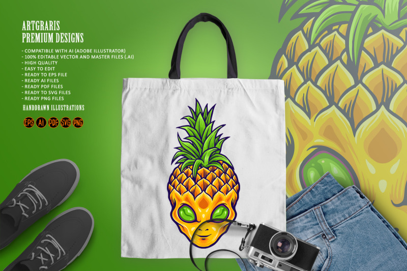 alien-pineapple-mascot-logo-summer-holiday