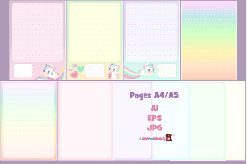 kawaii-unicorn-set-with-pages