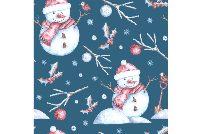 snowman-watercolor-seamless-pattern-new-year-christmas-pattern-snow