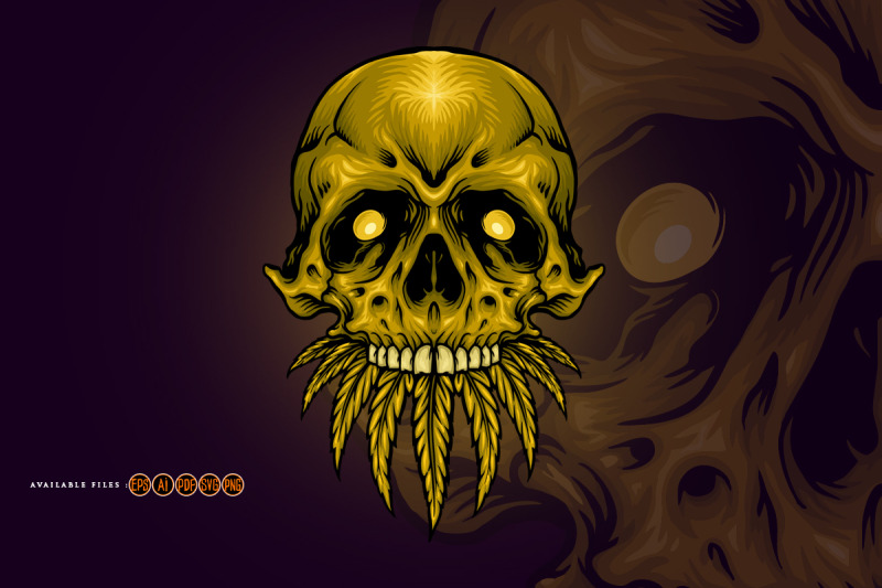 gold-skull-cannabis-weed-leaves-logo