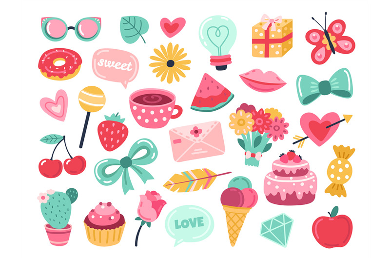 romantic-planner-stickers-love-elements-hand-drawn-cute-valentines