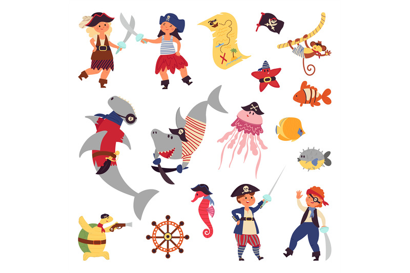 pirates-life-sea-wildlife-ocean-plants-cartoon-shark-fish-children