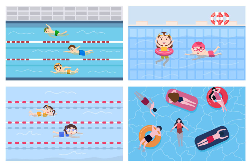 15-cute-little-kids-swimming-vector-illustration