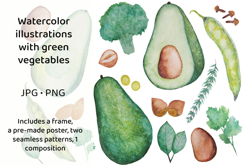 watercolor-clipart-with-green-vegetables