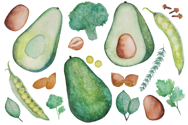 watercolor-clipart-with-green-vegetables