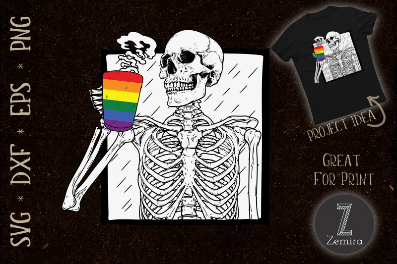 halloween-lgbt-coffee-drinking-skeleton