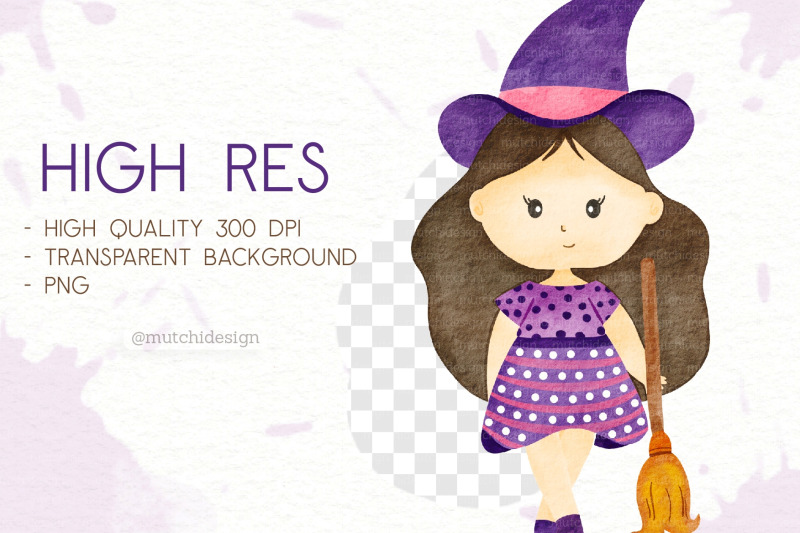 cute-watercolor-little-witch-amp-vampire-halloween-clipart