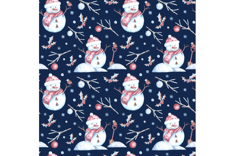 snowman-watercolor-seamless-pattern-christmas-new-year-winter