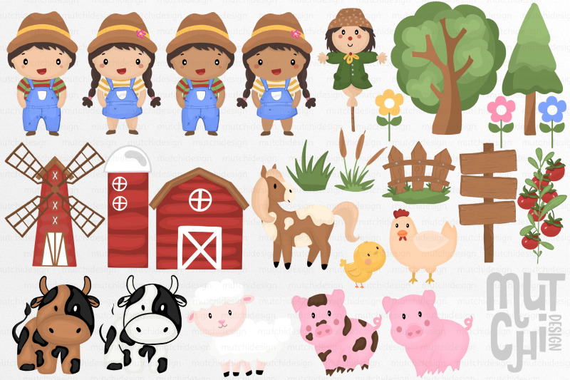 farm-clipart-and-patterns-cute-farm-animals-and-farmers
