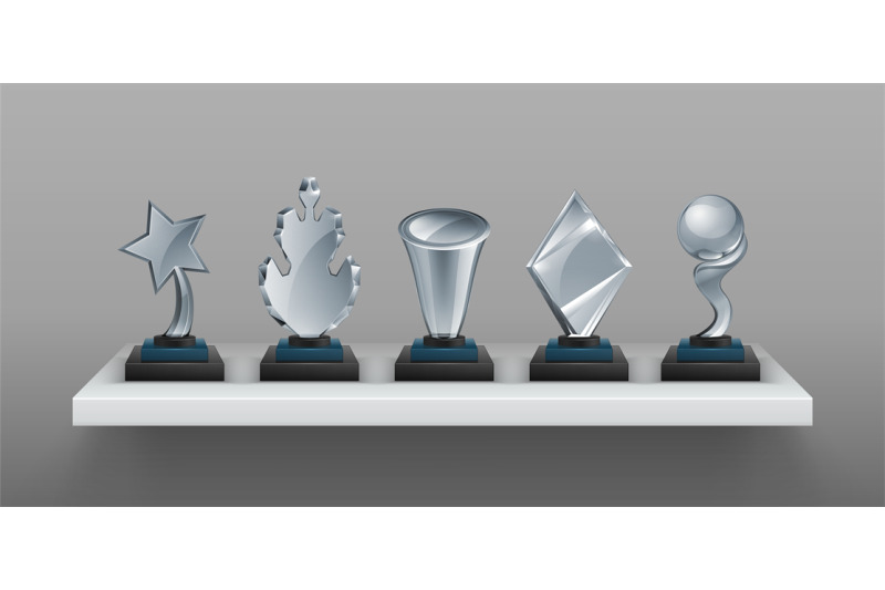 realistic-bookshelf-with-trophies-3d-transparent-glass-awards-on-blac