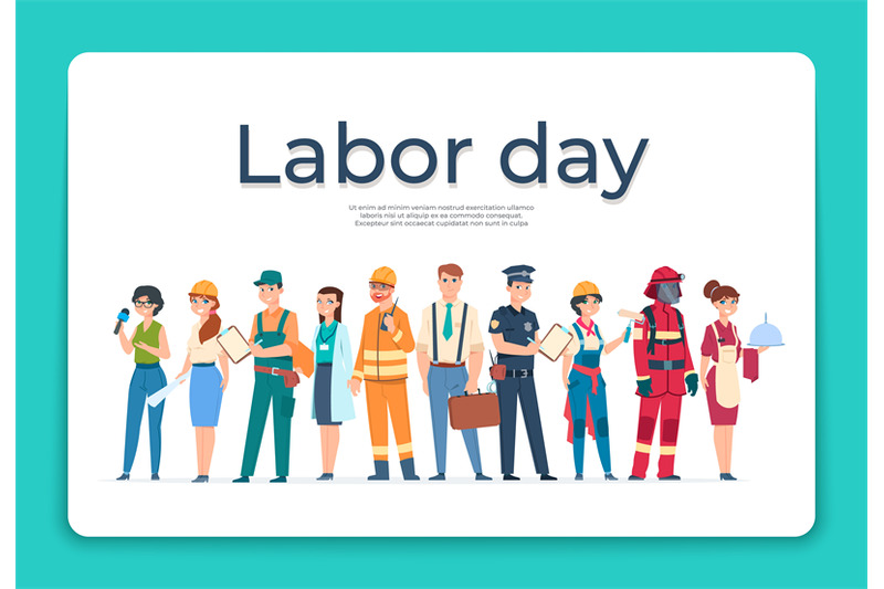 labor-day-greeting-card-cartoon-engineer-and-policeman-waiter-and-fi