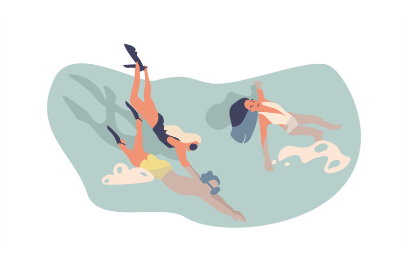 cartoon-swimming-character-people-in-pool-or-sea-water-man-and-woman