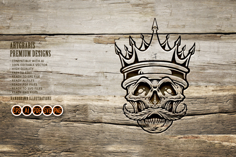 king-skull-mustache-weed-leaf-silhouette