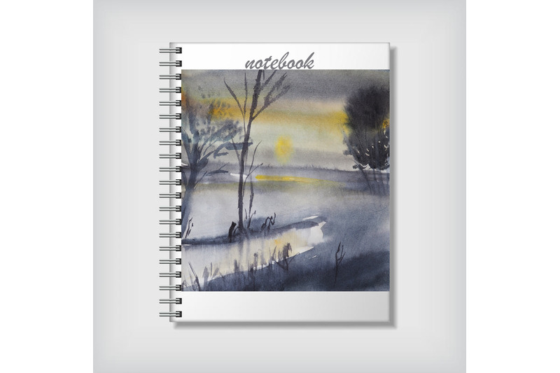 watercolor-landscape-and-nature-with-tree-sun-and-river