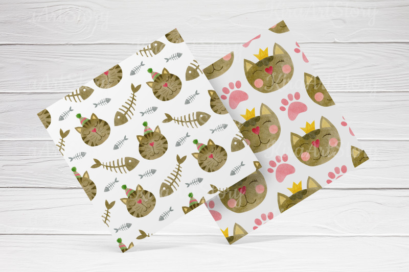 watercolor-face-cats-seamless-patterns