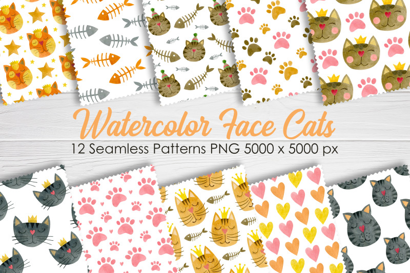 watercolor-face-cats-seamless-patterns