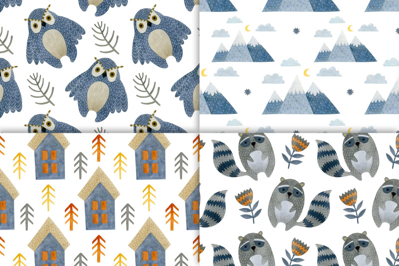 watercolor-animals-friends-seamless-patterns