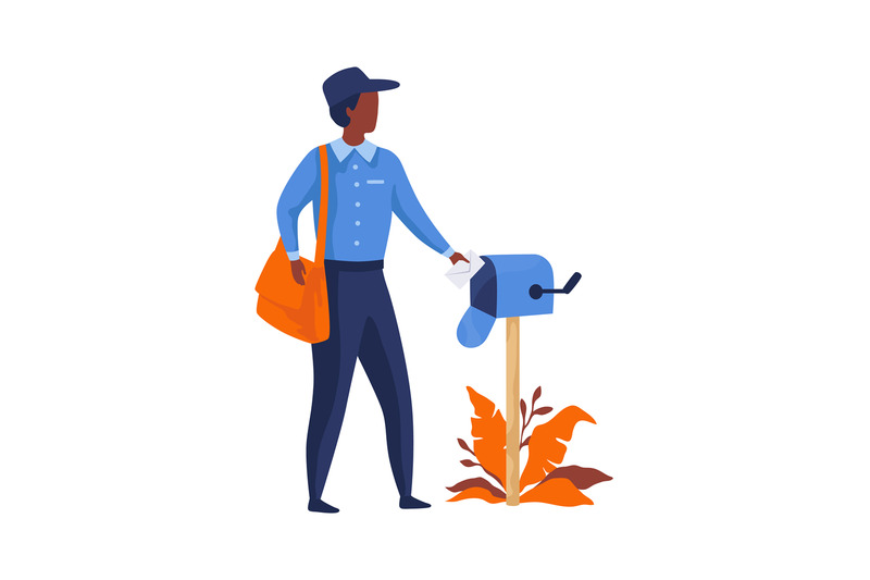 postman-delivering-letters-mailman-in-blue-uniform-puts-letter-in-mai