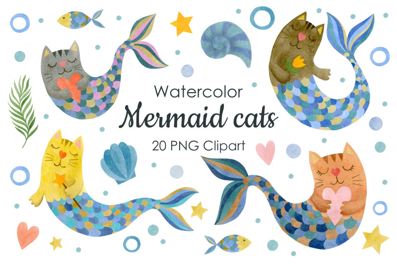 watercolor-mermaid-cats-clipart